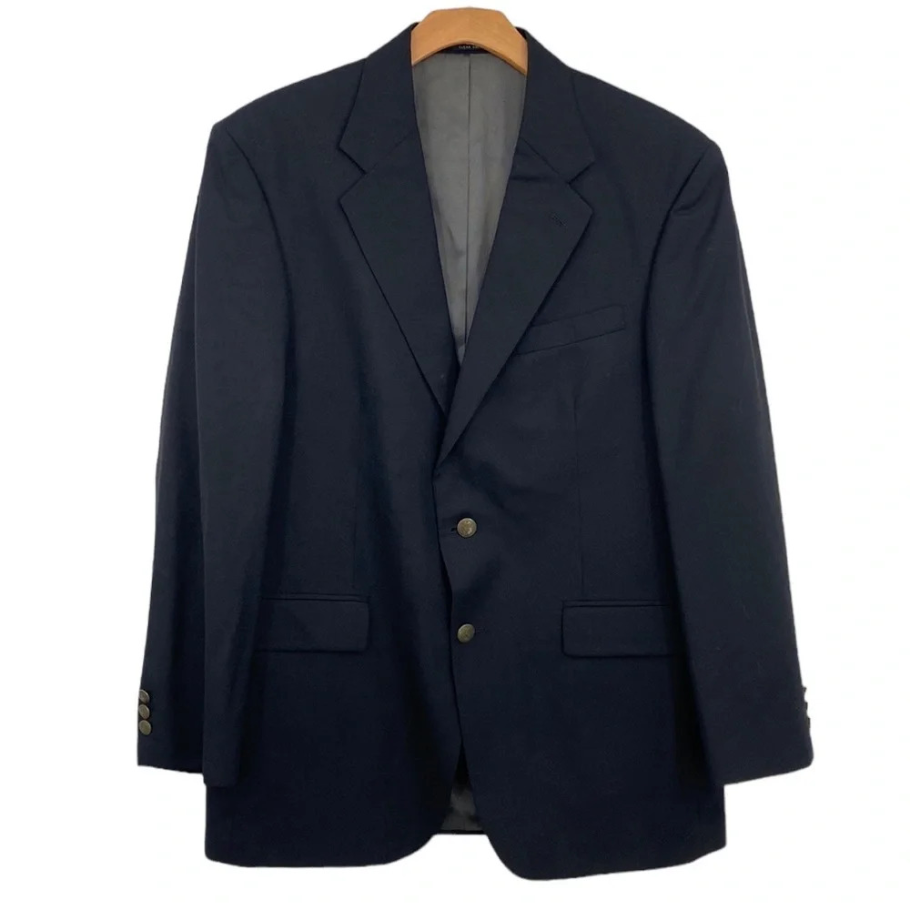 Oscar De La Renta Two Button Suit Sports Jacket‎ Blazer Mens 41R Black Wool